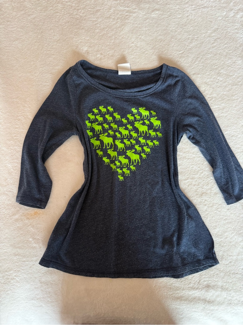 abercrombie kids Navy Long-Sleeve Tee with Lime Green Moose Heart